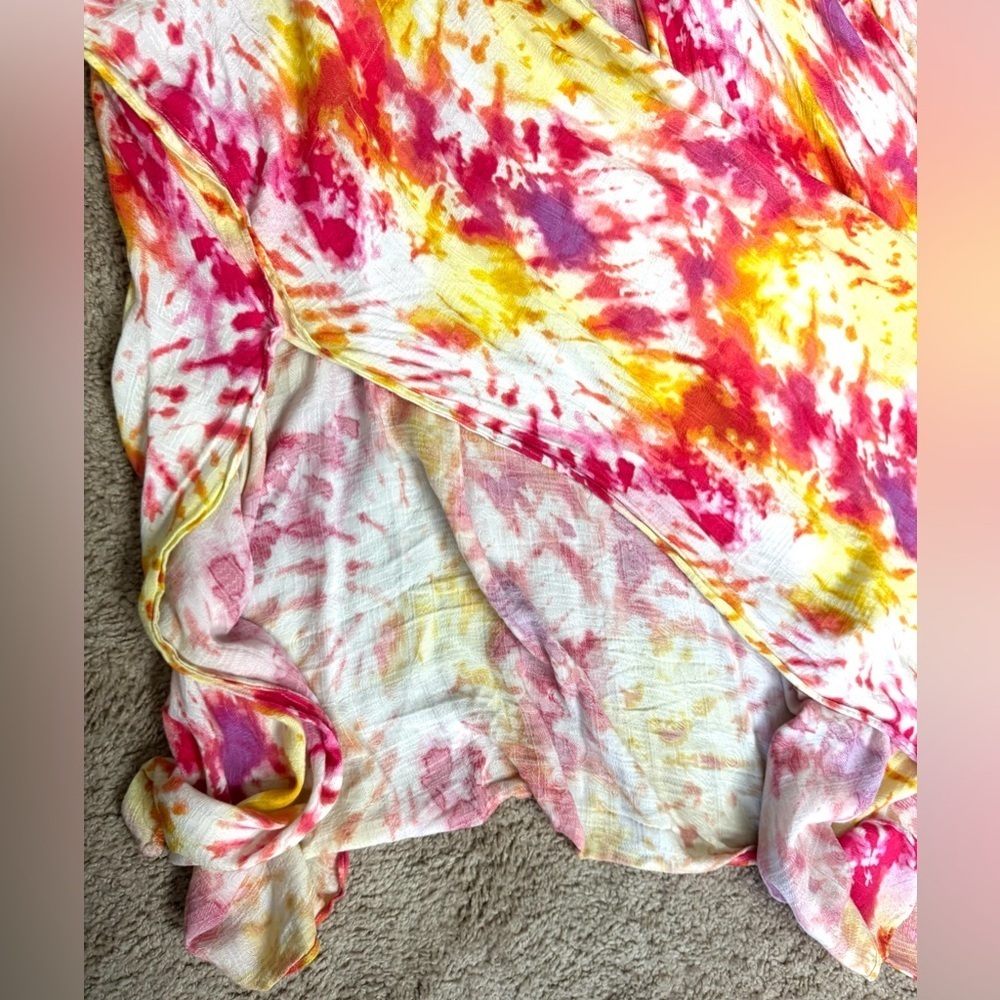 Torrid 1 (1X) Yellow Pink Tie Dye Long Duster Kimono Cardigan Starburst Print - Picture 8 of 8